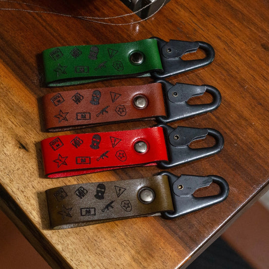 Kalash Balaclava Themed Veg Tanned Leather Belt Loop Keychain w/ HK Style Snap Hook